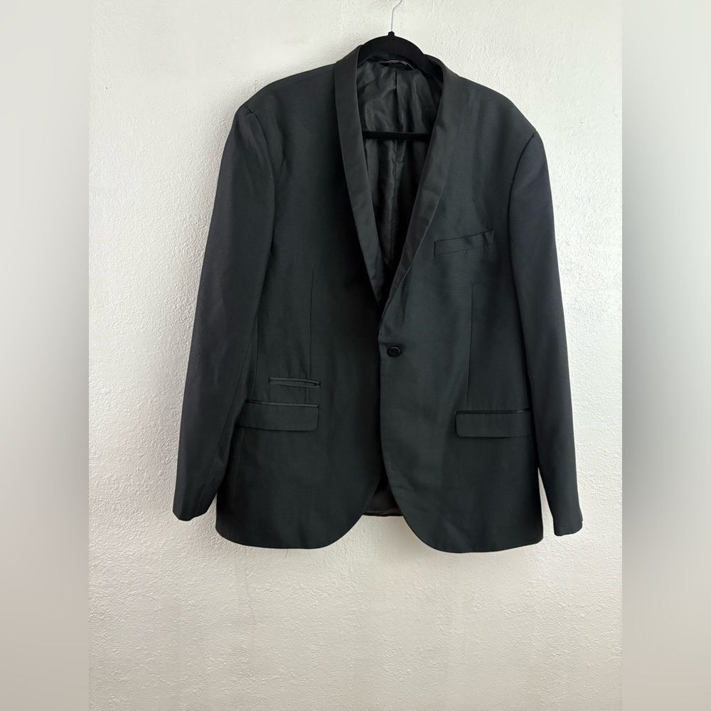 West End Black Tuxedo Jacket One Button Satin Shawl Lapels 46L viscose blend
